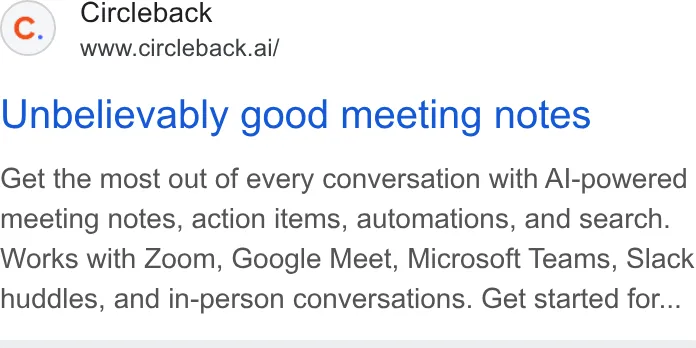 An ad Circleback is running