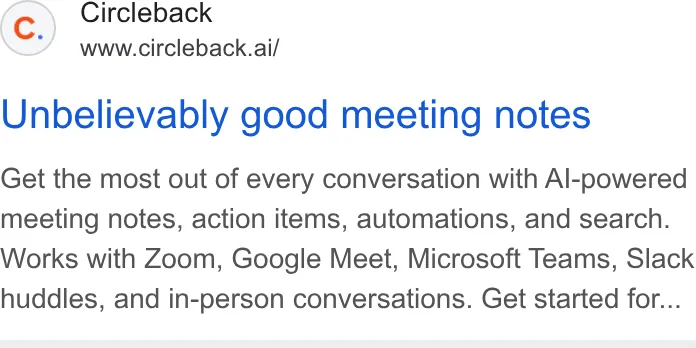 An ad Circleback is running