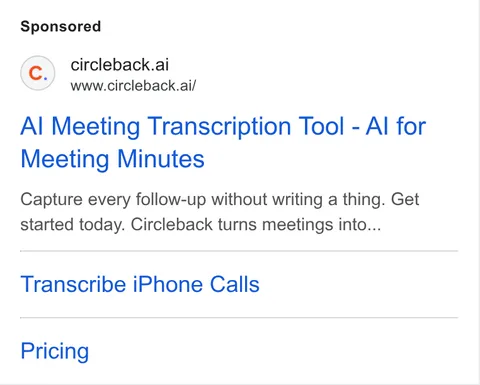 An ad Circleback is running