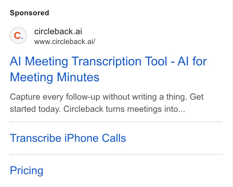 An ad Circleback is running