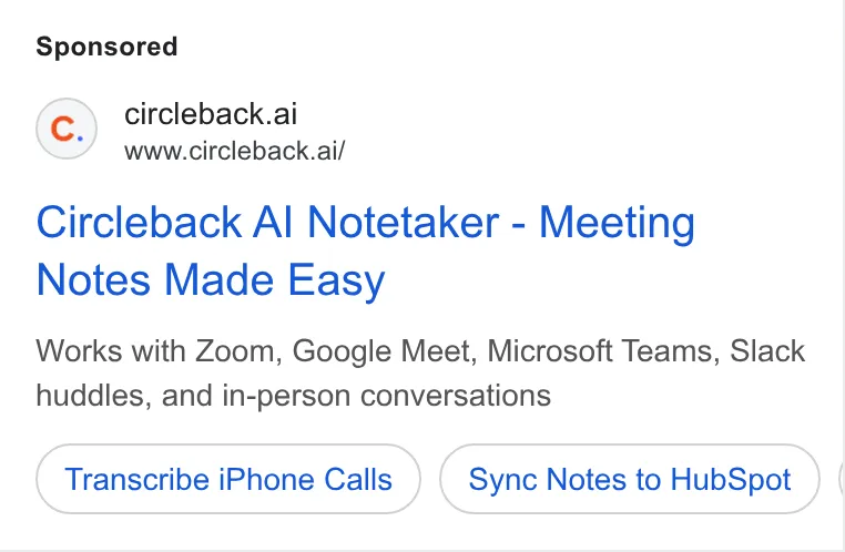 An ad Circleback is running