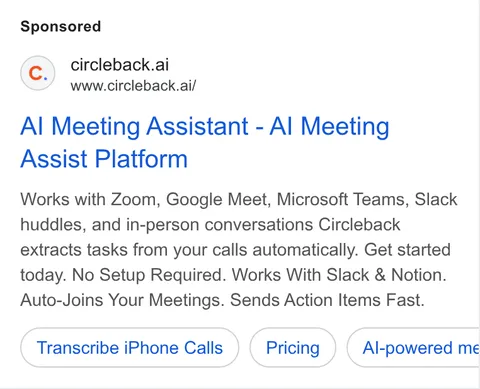 An ad Circleback is running