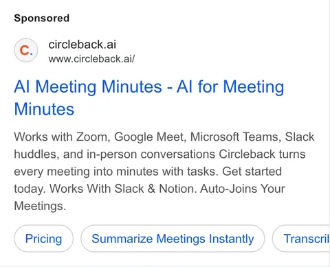 An ad Circleback is running