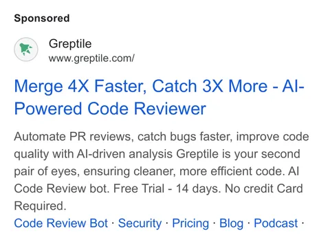 An ad Greptile is running