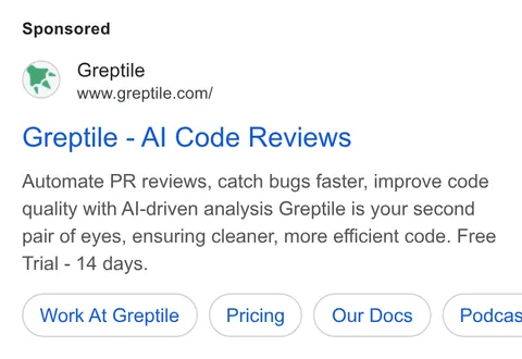 An ad Greptile is running