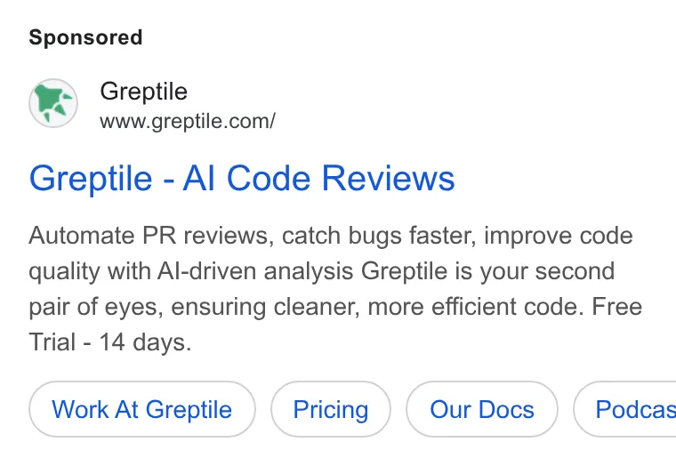 An ad Greptile is running