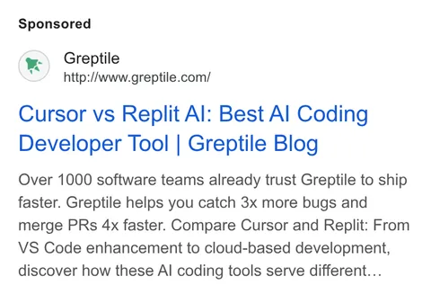 An ad Greptile is running