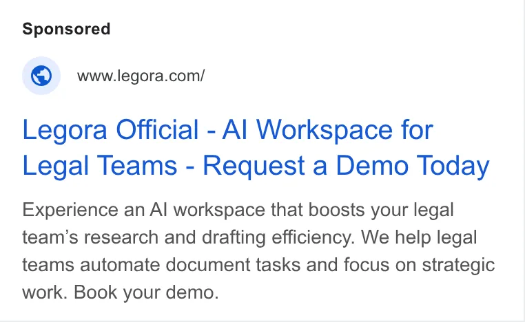 An ad Legora is running