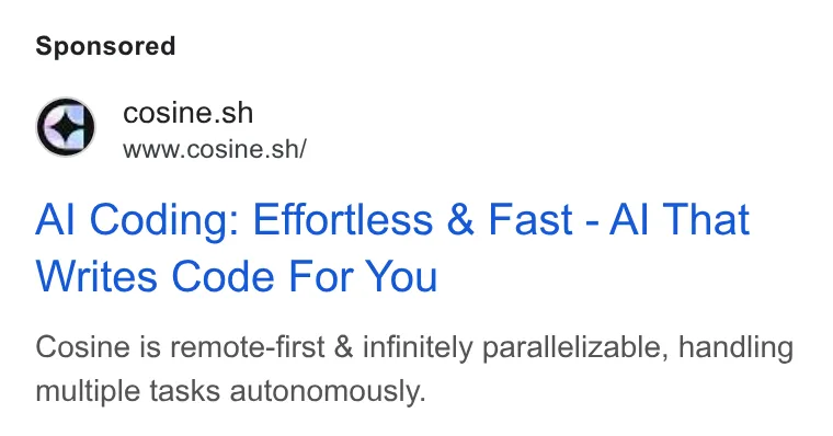 An ad Cosine is running