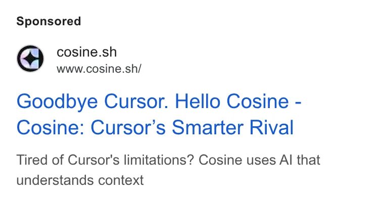 An ad Cosine is running