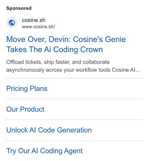 An ad Cosine is running
