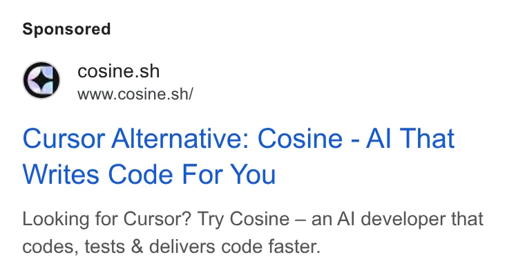 An ad Cosine is running