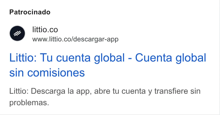 An ad Littio: Cuenta Global en Dólares y Euros is running