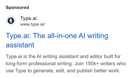 An ad Type.ai: Free AI book writer and editor is running