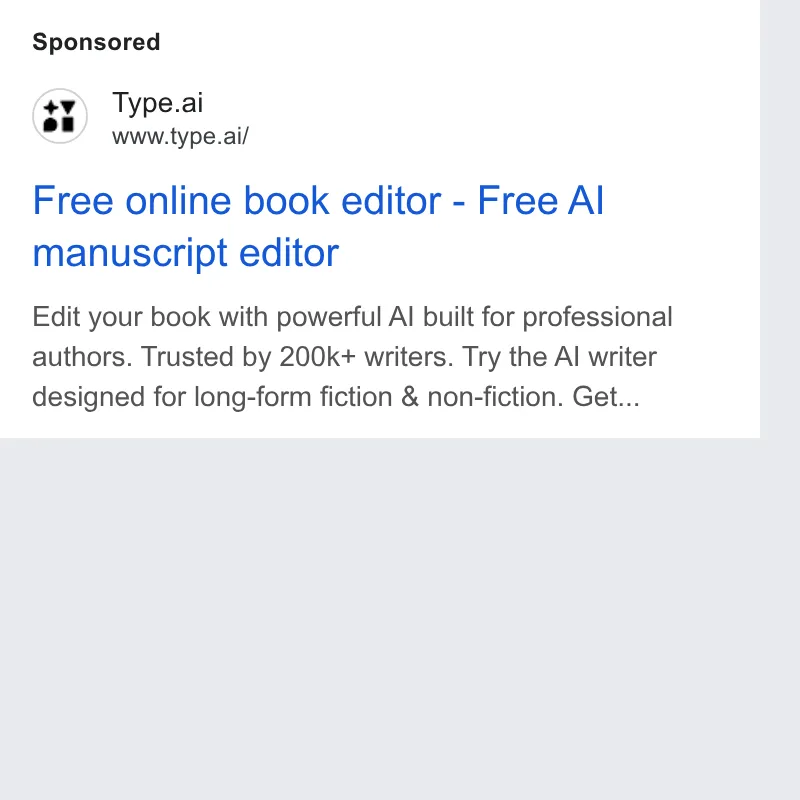 An ad Type.ai: Free AI book writer and editor is running