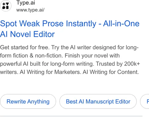 An ad Type.ai: Free AI book writer and editor is running