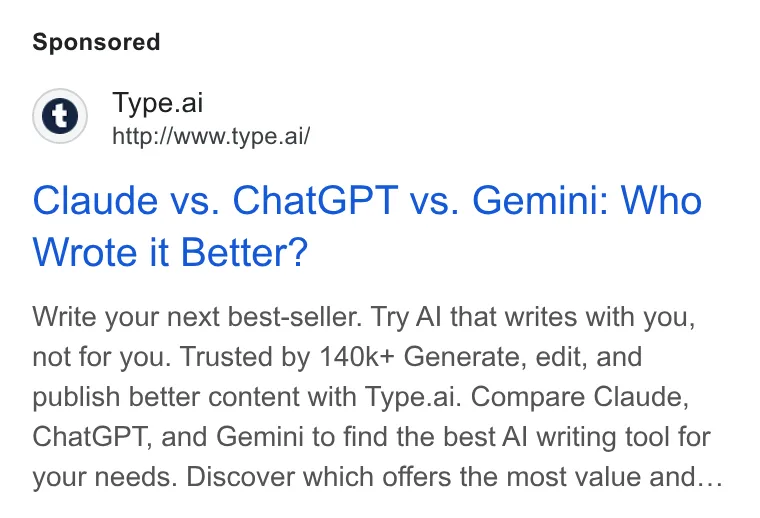 An ad Type.ai: Free AI book writer and editor is running