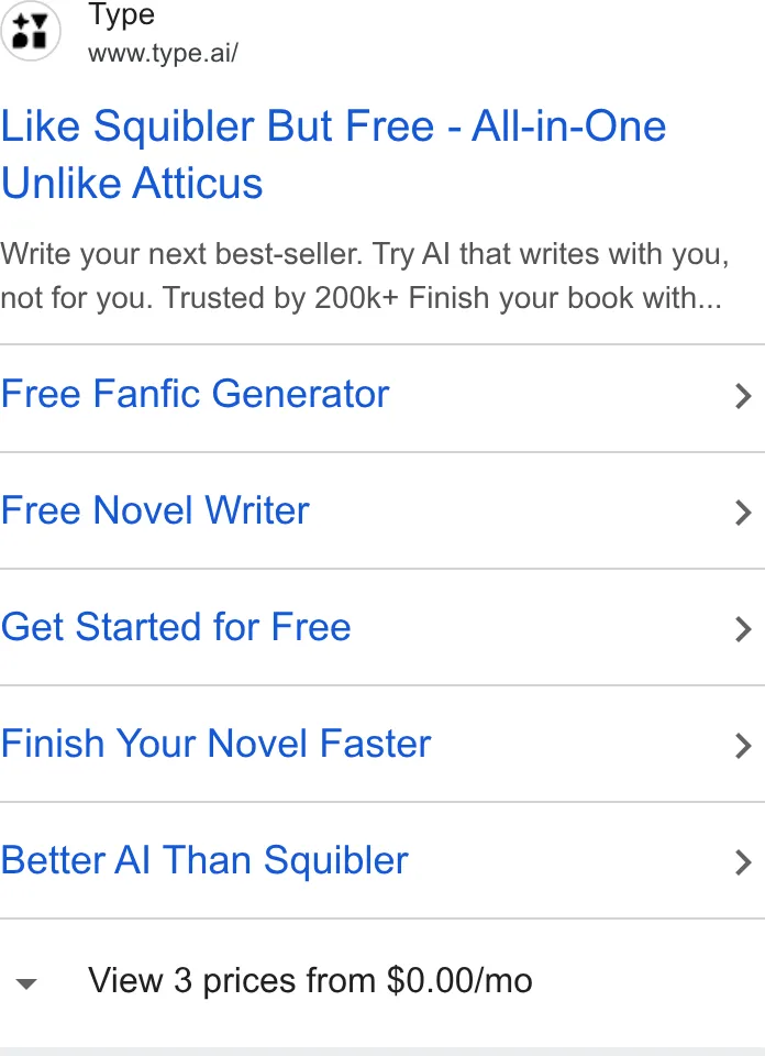 An ad Type.ai: Free AI book writer and editor is running