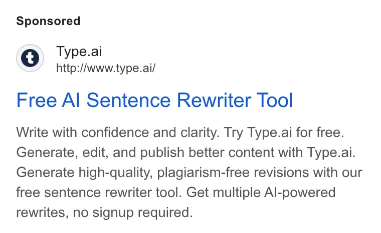 An ad Type.ai: Free AI book writer and editor is running