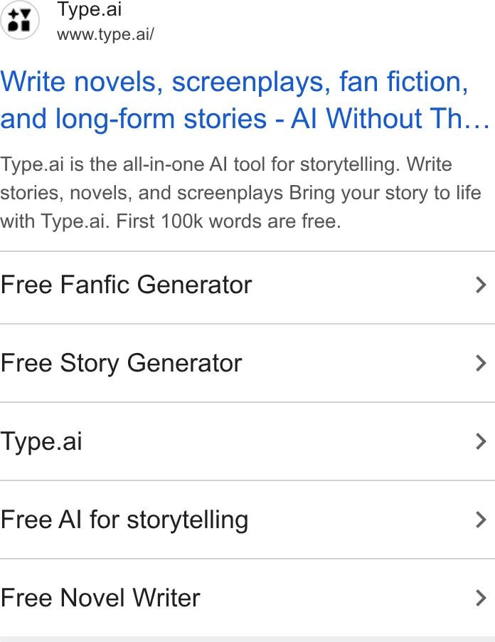 An ad Type.ai: Free AI book writer and editor is running