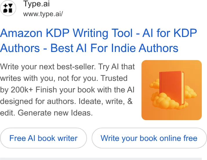 An ad Type.ai: Free AI book writer and editor is running
