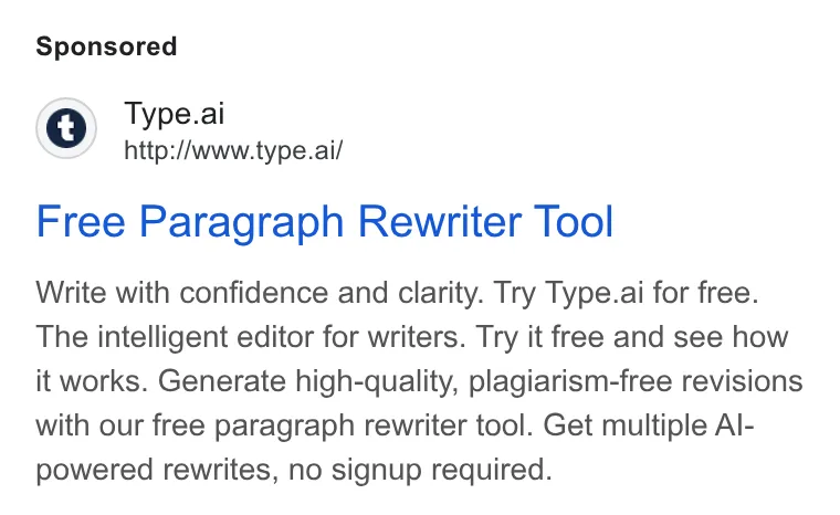 An ad Type.ai: Free AI book writer and editor is running