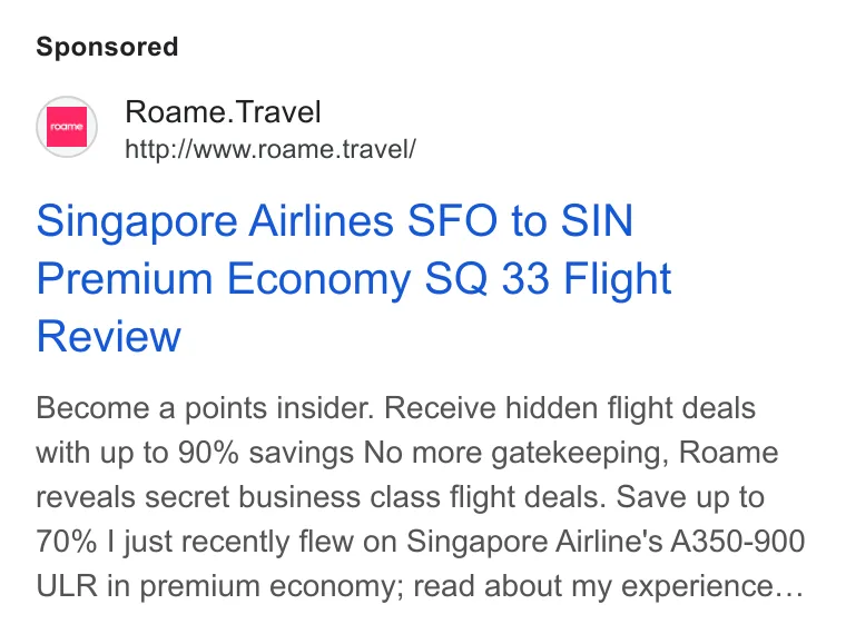 An ad Roame is running