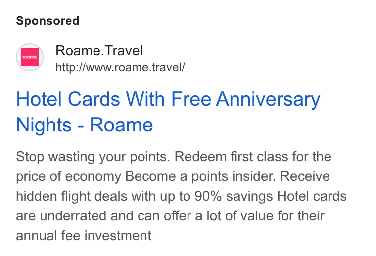 An ad Roame is running