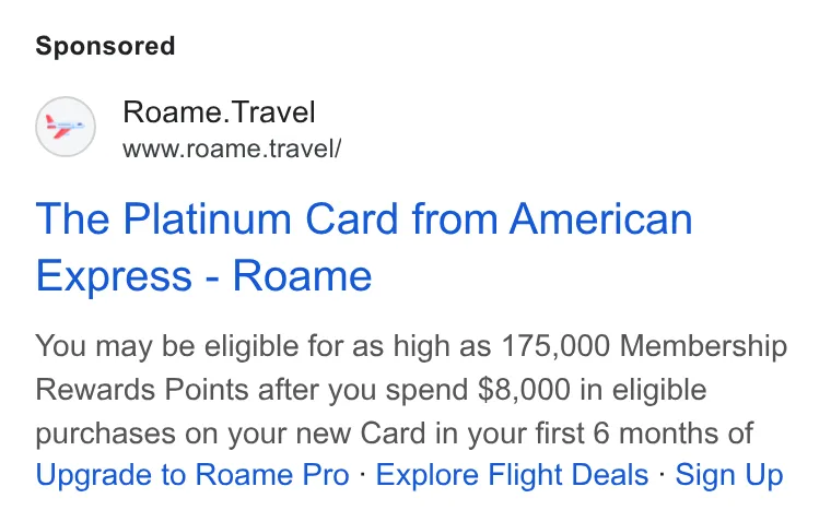 An ad Roame is running