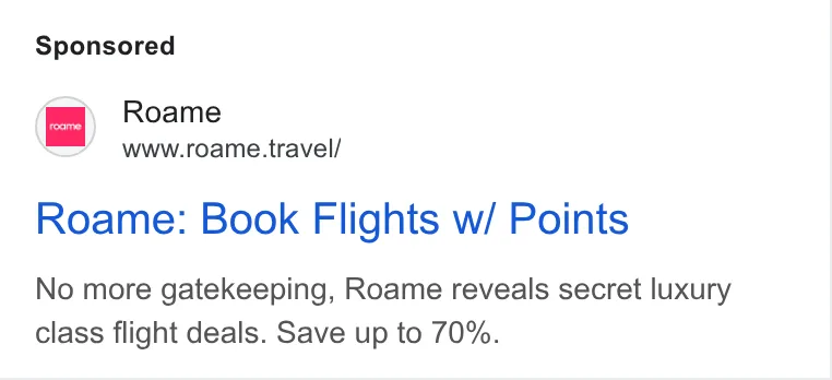An ad Roame is running