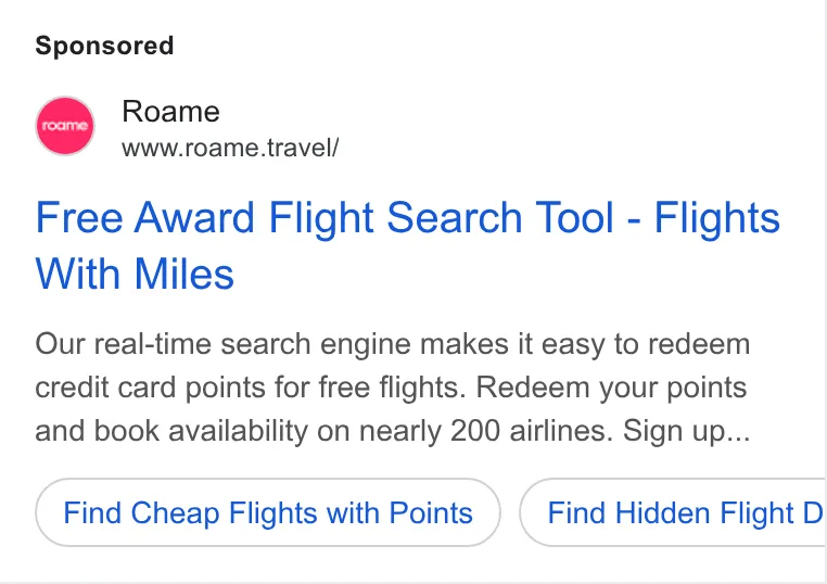 An ad Roame is running