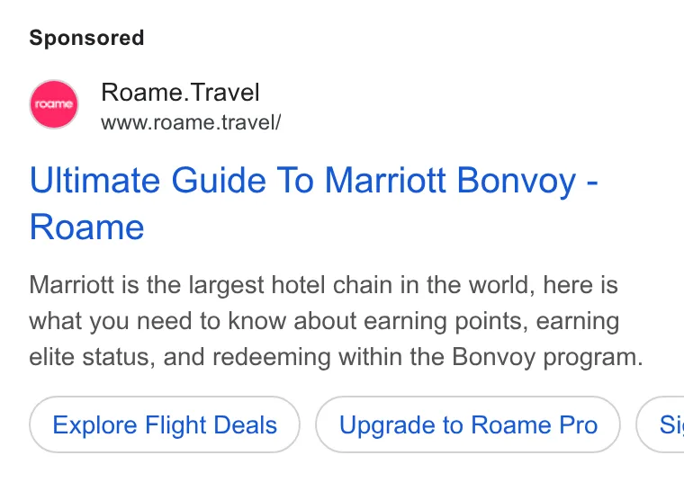 An ad Roame is running