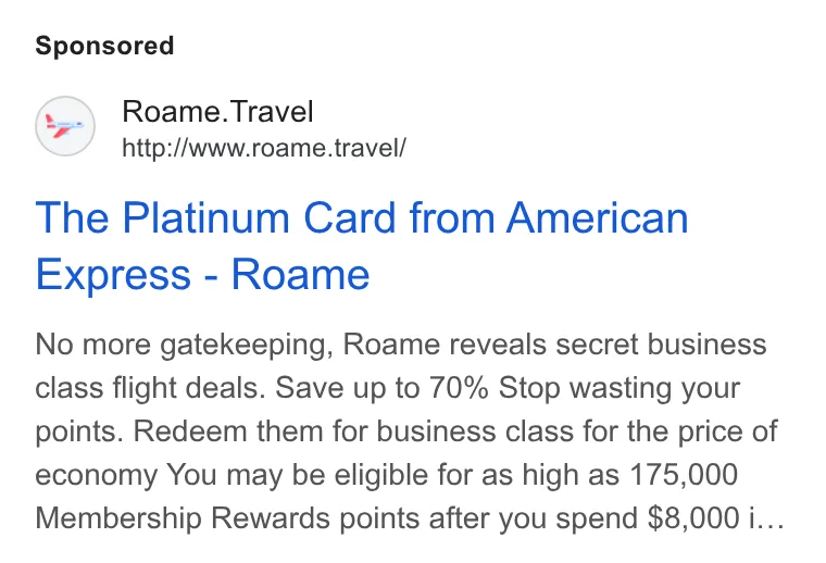 An ad Roame is running