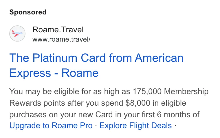 An ad Roame is running