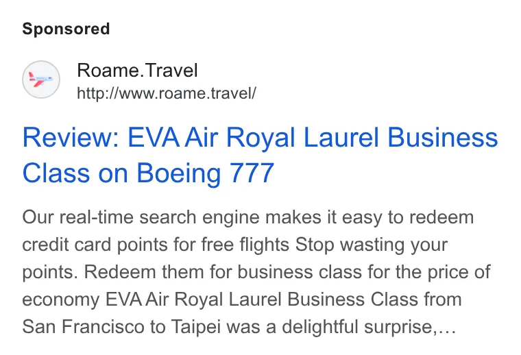 An ad Roame is running