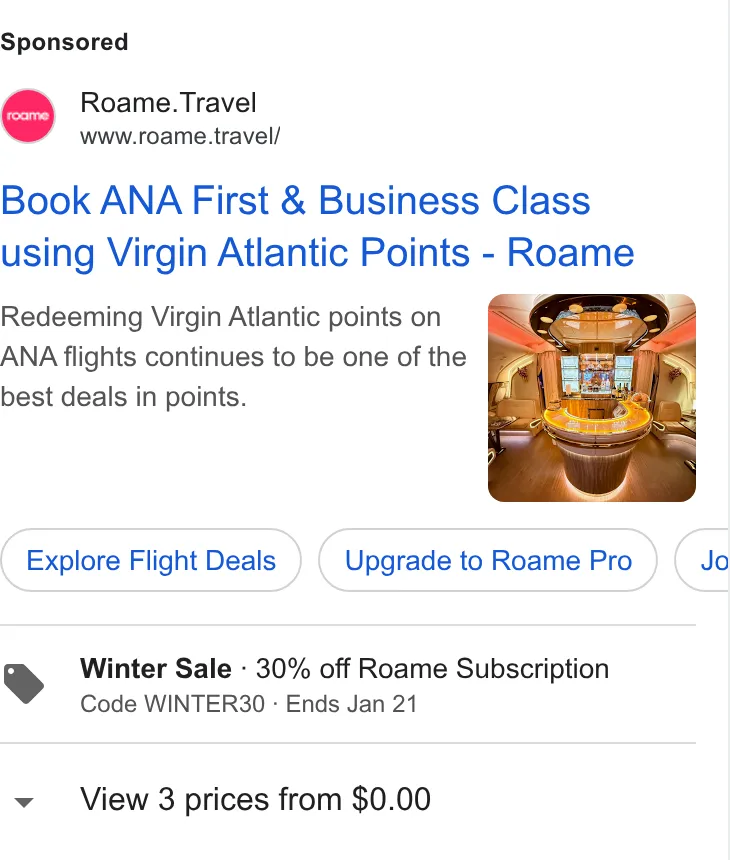 An ad Roame is running