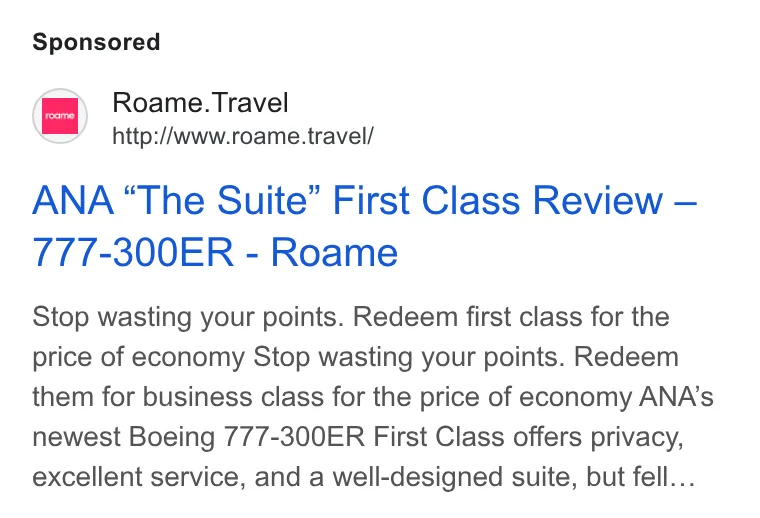 An ad Roame is running
