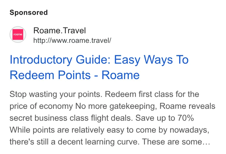An ad Roame is running