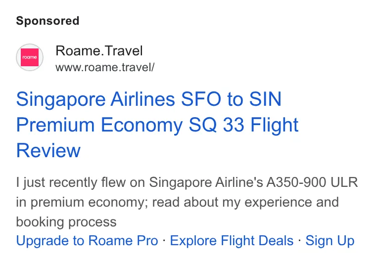 An ad Roame is running