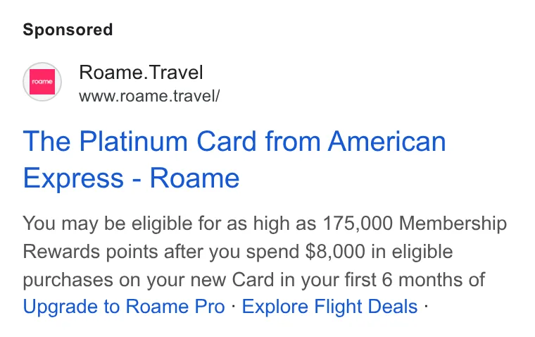 An ad Roame is running