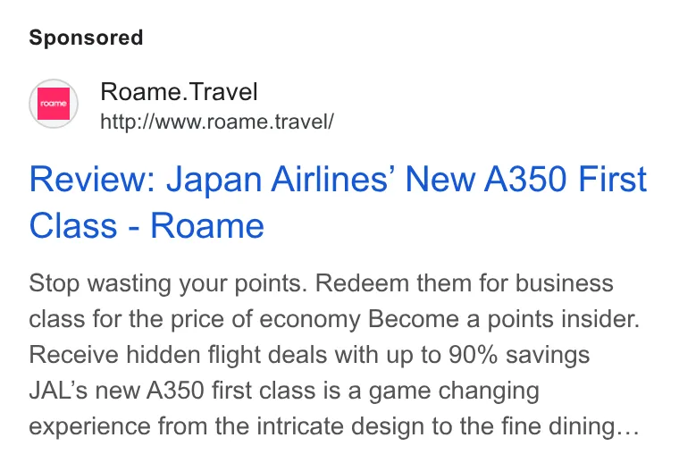 An ad Roame is running