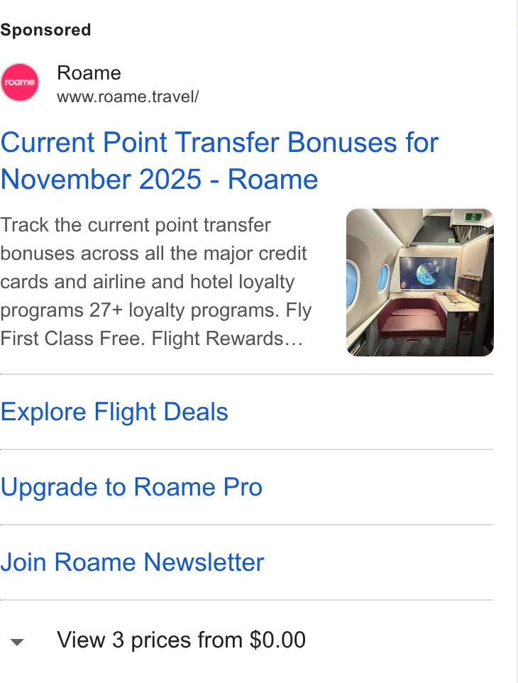 An ad Roame is running