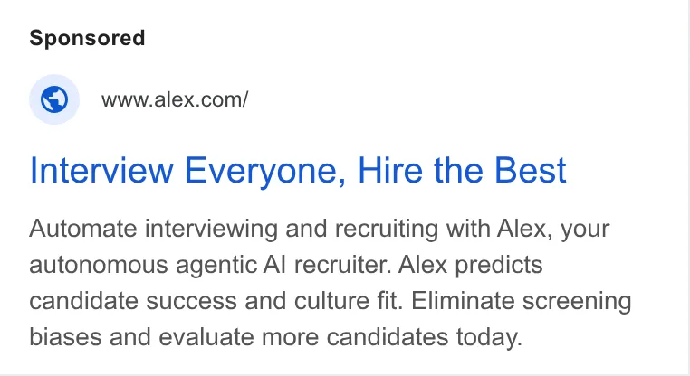 An ad Alex is running