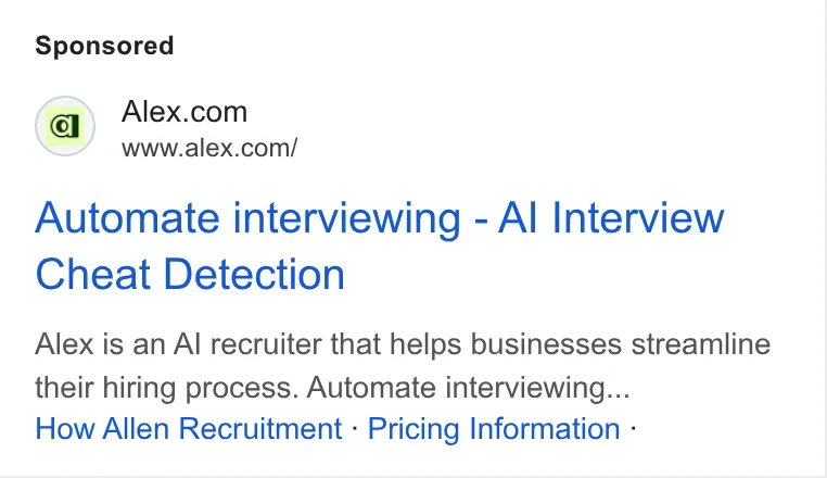 An ad Alex is running