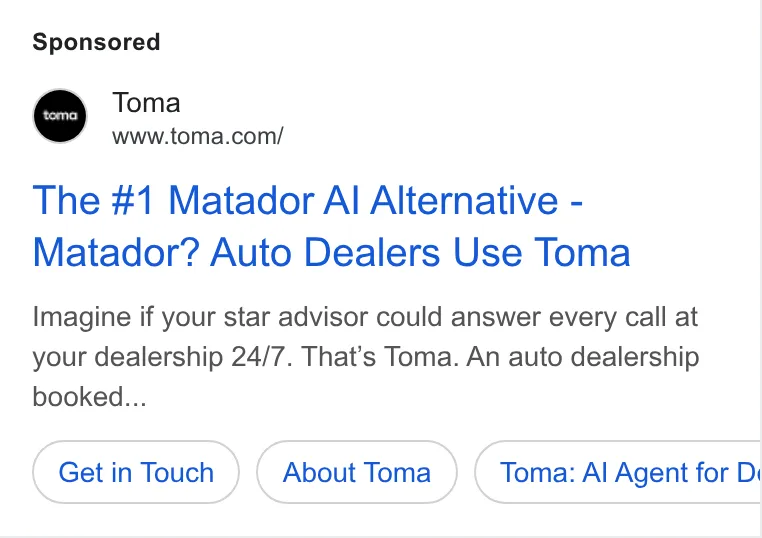 An ad Toma is running