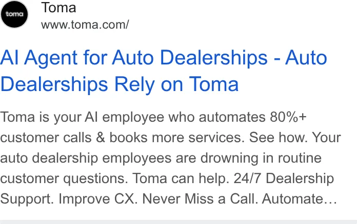 An ad Toma is running