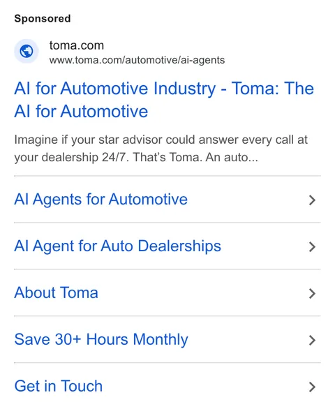 An ad Toma is running