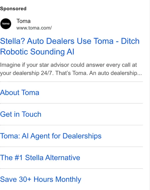 An ad Toma is running
