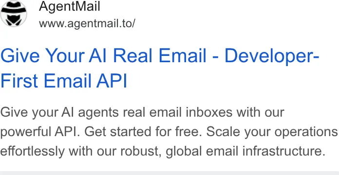 An ad AgentMail is running