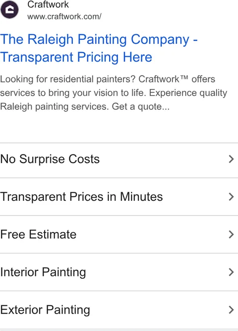 An ad Craftwork is running